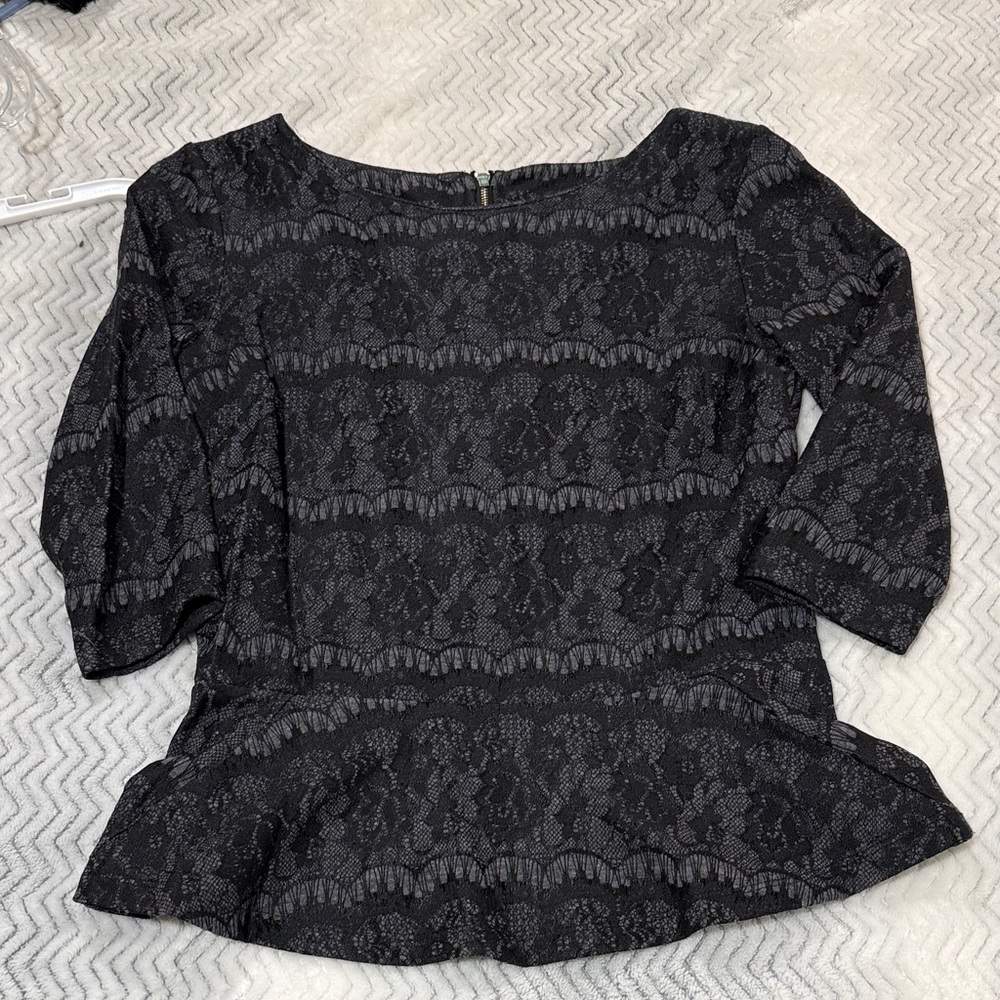 Ann Taylor Black Lace Peplum Top